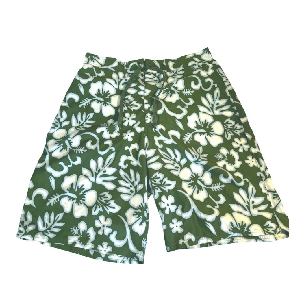Canyon River Blues Green/White Hawaiian Floral Board Shorts Swim Trunks Men’s L